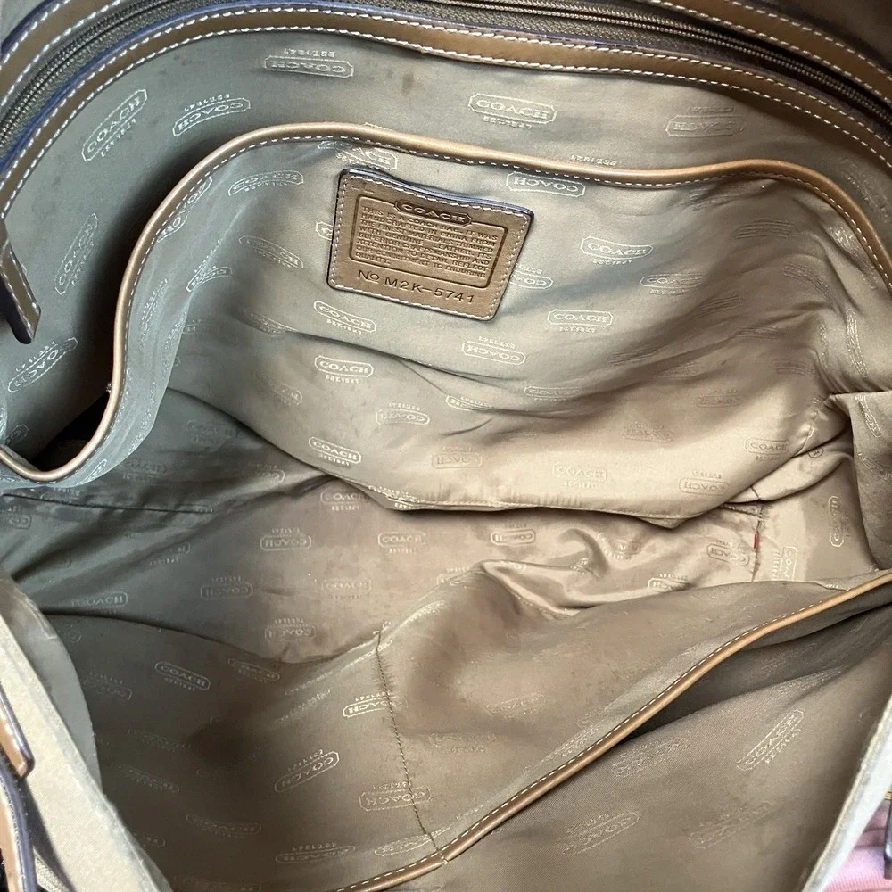 COACH Tan Canvas Leather Messenger Travel‎ Bag Office Briefcase